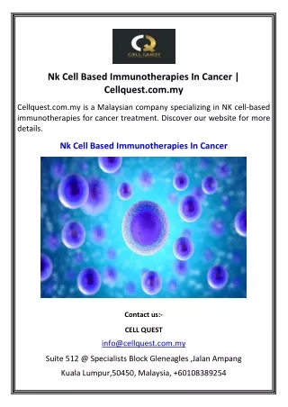 Nk Cell Based Immunotherapies In Cancer | Cellquest.com.my