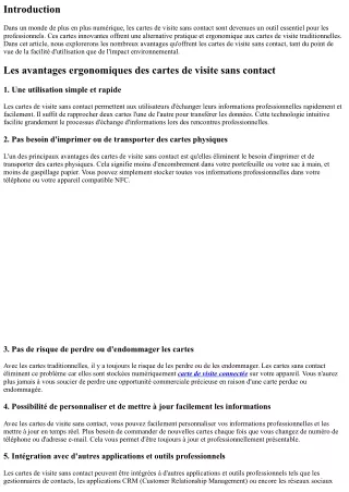 Les avantages ergonomiques des cartes de visite sans contact
