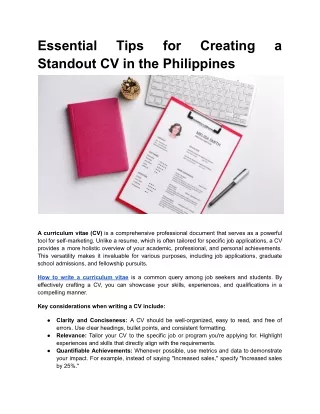 Essential Tips for Creating a Standout CV in the Philippines