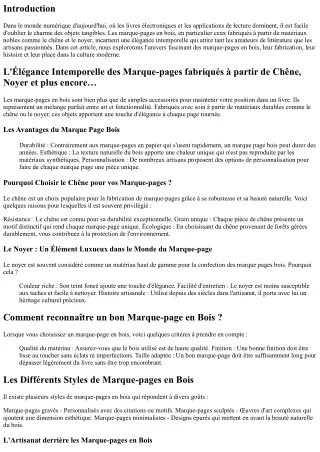 L'Élégance Intemporelle des Marque-pages fabriqués à partir de Chêne, Noyer et p