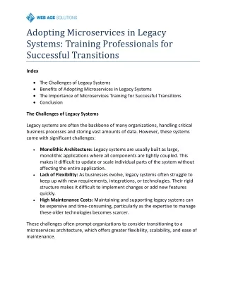 Adopting Microservices in Legacy Systems Training Professionals for Successful Transitions