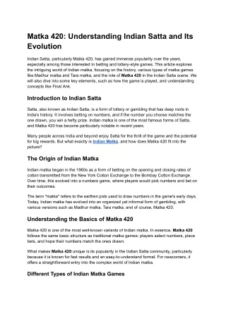 Matka 420_ Understanding Indian Satta and Its Evolution_ Understanding Indian Satta and Its Evolution