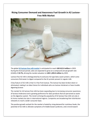 A2 Lactose-Free Milk Market
