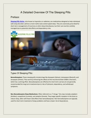 A detailed overview of the Sleeping Pills