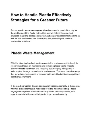 How to Handle Plastic Effectively Strategies for a Greener Future