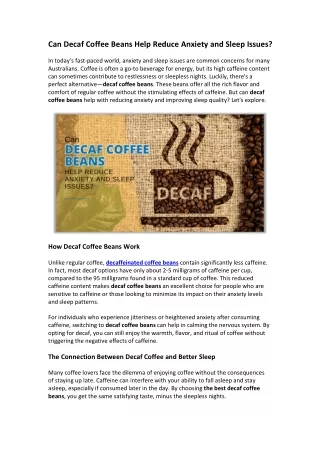 Can Decaf Coffee Beans Help Reduce Anxiety and Sleep Issues