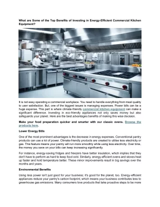 What are Some of the Top Benefits of Investing in Energy-Efficient Commercial Kitchen Equipment