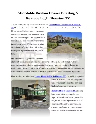 Affordable Custom Homes Building & Remodeling in Houston TX