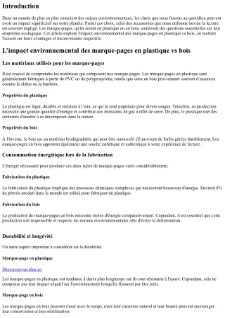 L'impact environnemental des marque-pages en plastique vs bois