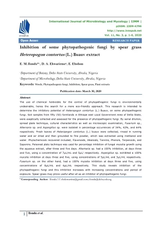 Inhibition of some phytopathogenic fungi by spear grass Heteropogon contortus