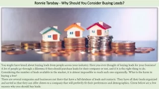 Ronnie Tarabay - Why Should You Consider Buying Leads