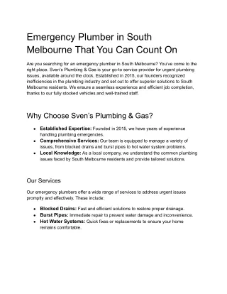 Emergency Plumber South Melbourne: Your Reliable Solution for Urgent Plumbing