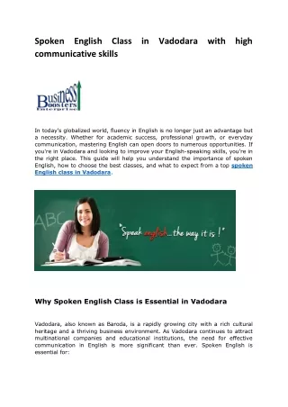 Spoken English Class in Vadodara with high communicative skills