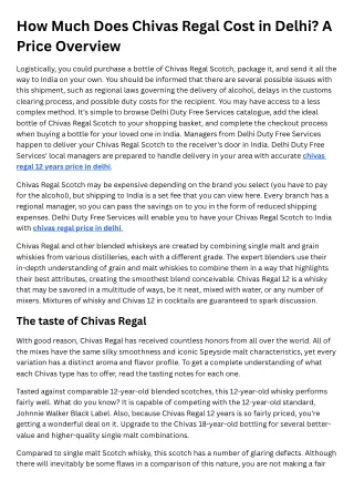 How Much Does Chivas Regal Cost in Delhi? A Price Overview