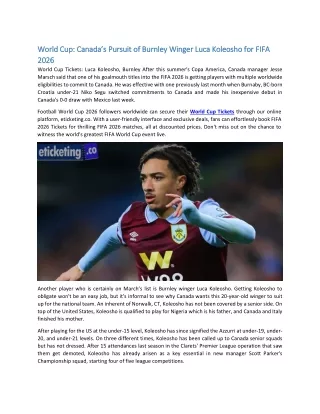 World Cup Canada’s Pursuit of Burnley Winger Luca Koleosho for FIFA 2026