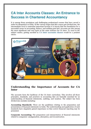 CA Inter Accounts Classes An Entrance to Success in Chartered Accountancy