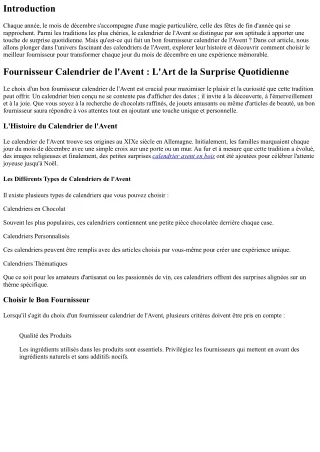 Fournisseur Calendrier de l'Avent : L'Art de la Surprise Quotidienne