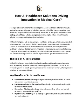 How AI Healthcare Solutions Driving Innovation in Medical Care