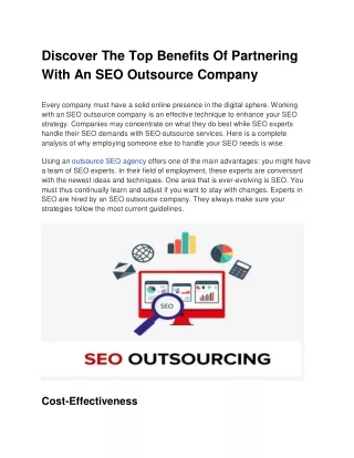 Discover The Top Benefits Of Partnering With An SEO Outsource Company