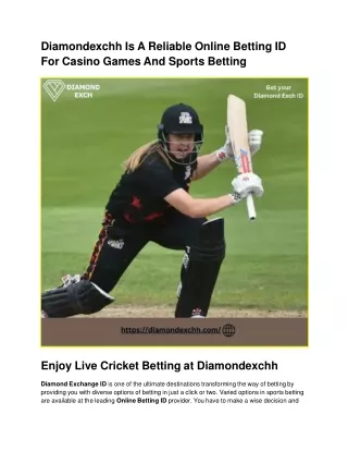 Diamondexchh Is A Reliable Online Betting ID For Casino Games And Sports Betting