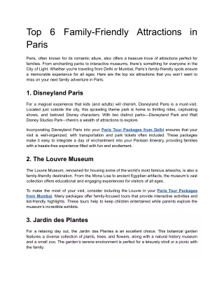 Top 6 Family-Friendly Attractions in Paris