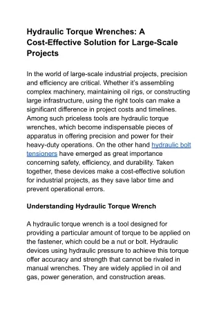 Hydraulic Torque Wrenches_ A Cost-Effective Solution for Large-Scale Projects