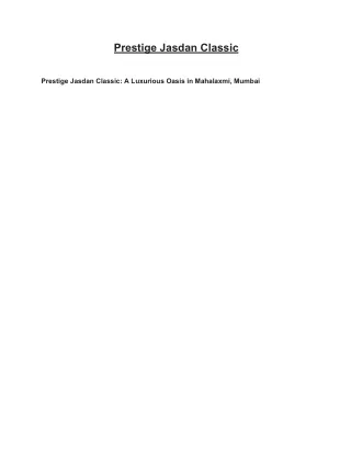 Prestige Jasdan Classic in Mahalaxmi, Mumbai | Buy 2, 3 & 5 BHK Apartments