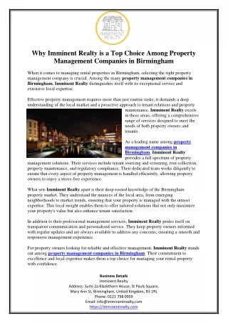 Why Imminent Realty is a Top Choice Among Property Management Companies in Birmingham