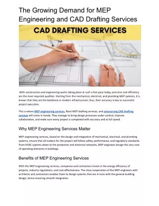 The Growing Demand for MEP Engineering and CAD Drafting Services