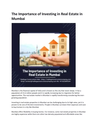 The Importance of Investing in Real Estate in Mumbai