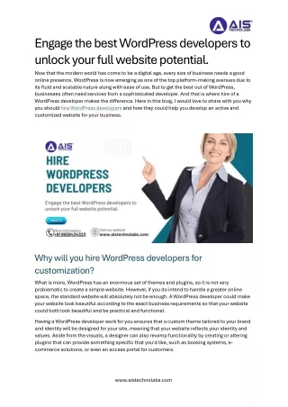 Hire WordPress Developers: Expert Solutions for Your Custom Website Needs