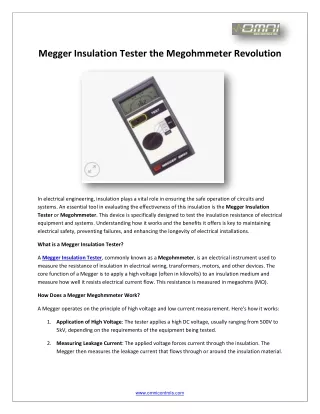 Megger Insulation Tester the Megohmmeter Revolution