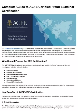 Complete Guide to ACFE Certified Fraud Examiner Certification