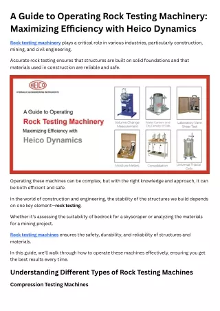 A Guide to Operating Rock Testing Machinery Maximizing Efficiency with Heico Dynamics