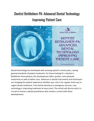 Dentist Bethlehem PA_ Advanced Dental Technology Improving Patient Care