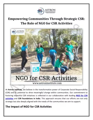 Empowering Communities Through Strategic CSR The Role of NGO for CSR Activities