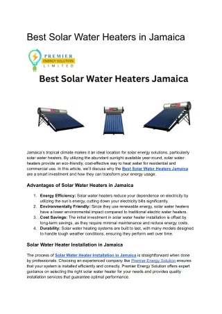 Solar Water Heaters in Jamaica