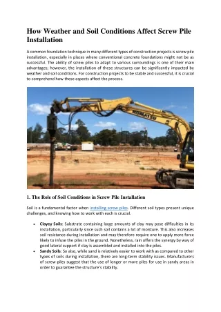 How Weather and Soil Conditions Affect Screw Pile Installation