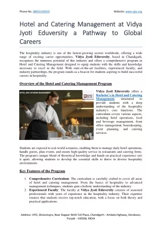 Catering And Hotel Management Course