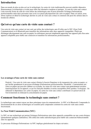 La technologie derrière la carte de visite sans contact
