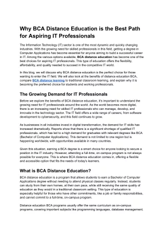 Why BCA Distance Education is the Best Path for Aspiring IT Professionals