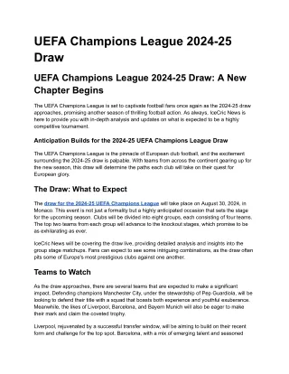 UEFA Champions League 2024-25 Draw