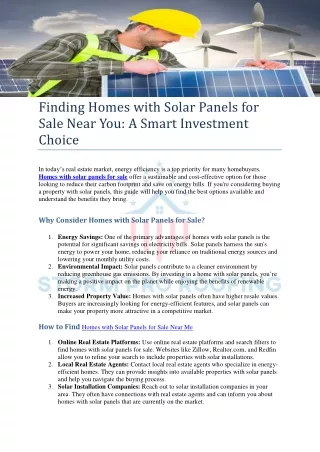 Finding Homes with Solar Panels for Sale Near You