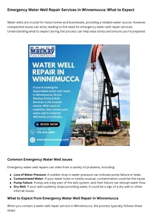 Emergency Water Well Repair Services in Winnemucca What to Expect