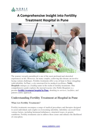 Understanding Fertility Treatment at Hospital in Pune  Noble Hospitals