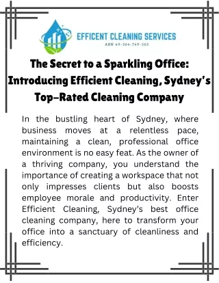 The Secret to a Sparkling Office Introducing Efficient Cleaning, Sydney’s Top-Rated Cleaning Company