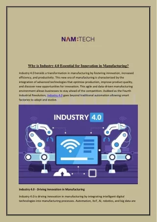 Why is Industry 4.0 Essential for Innovation in Manufacturing?