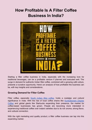 How Profitable Is A Filter Coffee Business In India_