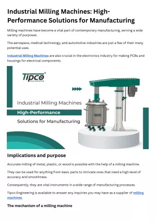 Industrial Milling Machines High-Performance Solutions for Manufacturing