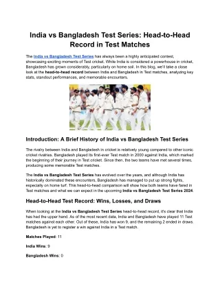 India vs Bangladesh Test Series_ Head-to-Head Record in Test Matches